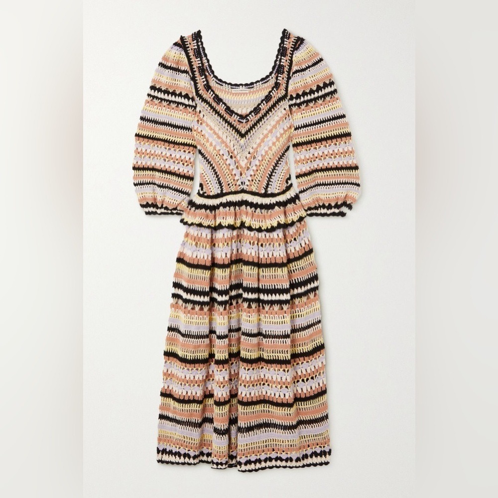 NWT Ulla Johnson Delfina Striped Crochet Cotton Midi Dress Ecru Size small - Picture 11 of 15
